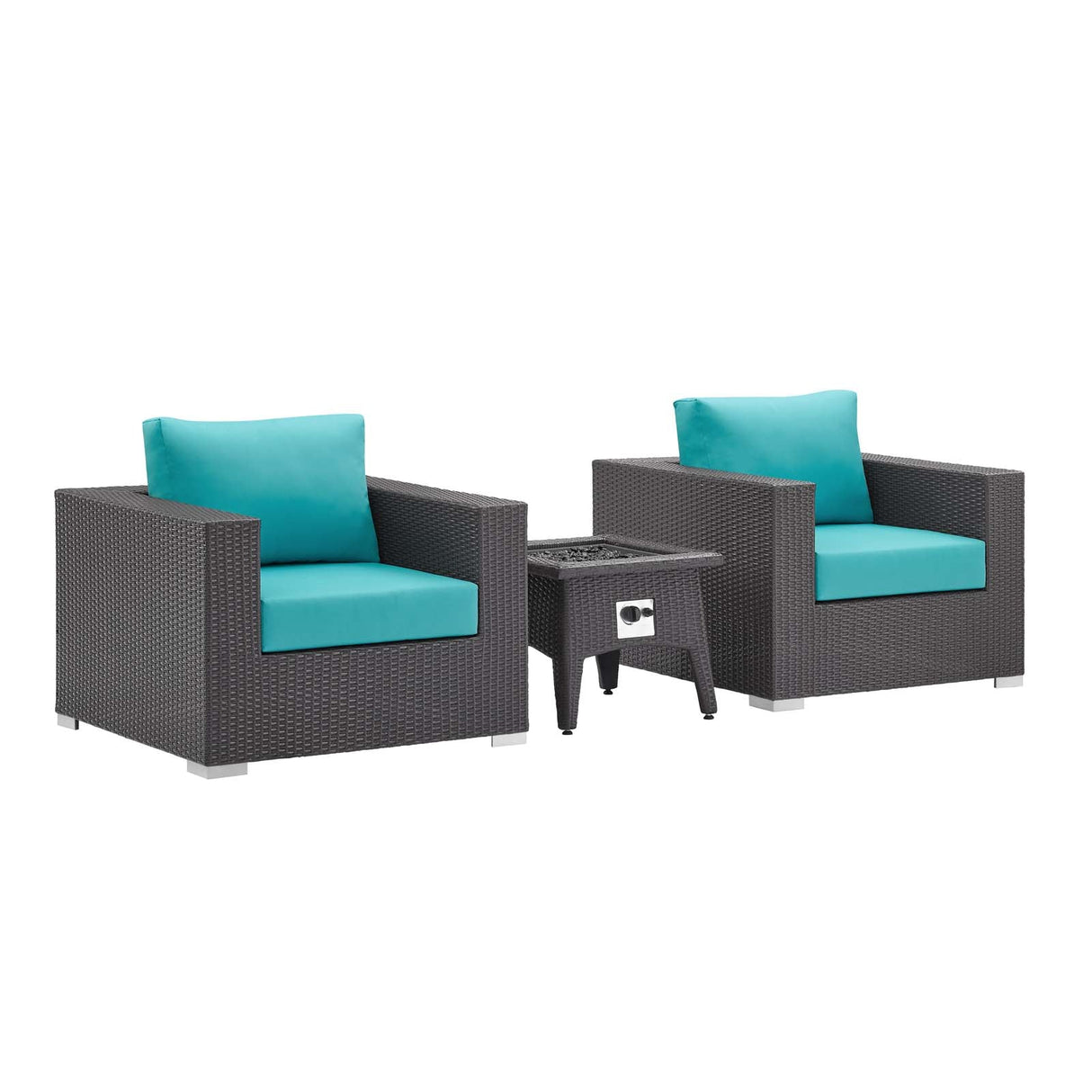 3-Piece Espresso Wicker Outdoor Patio Set with Fire Pit, All-Weather Wicker