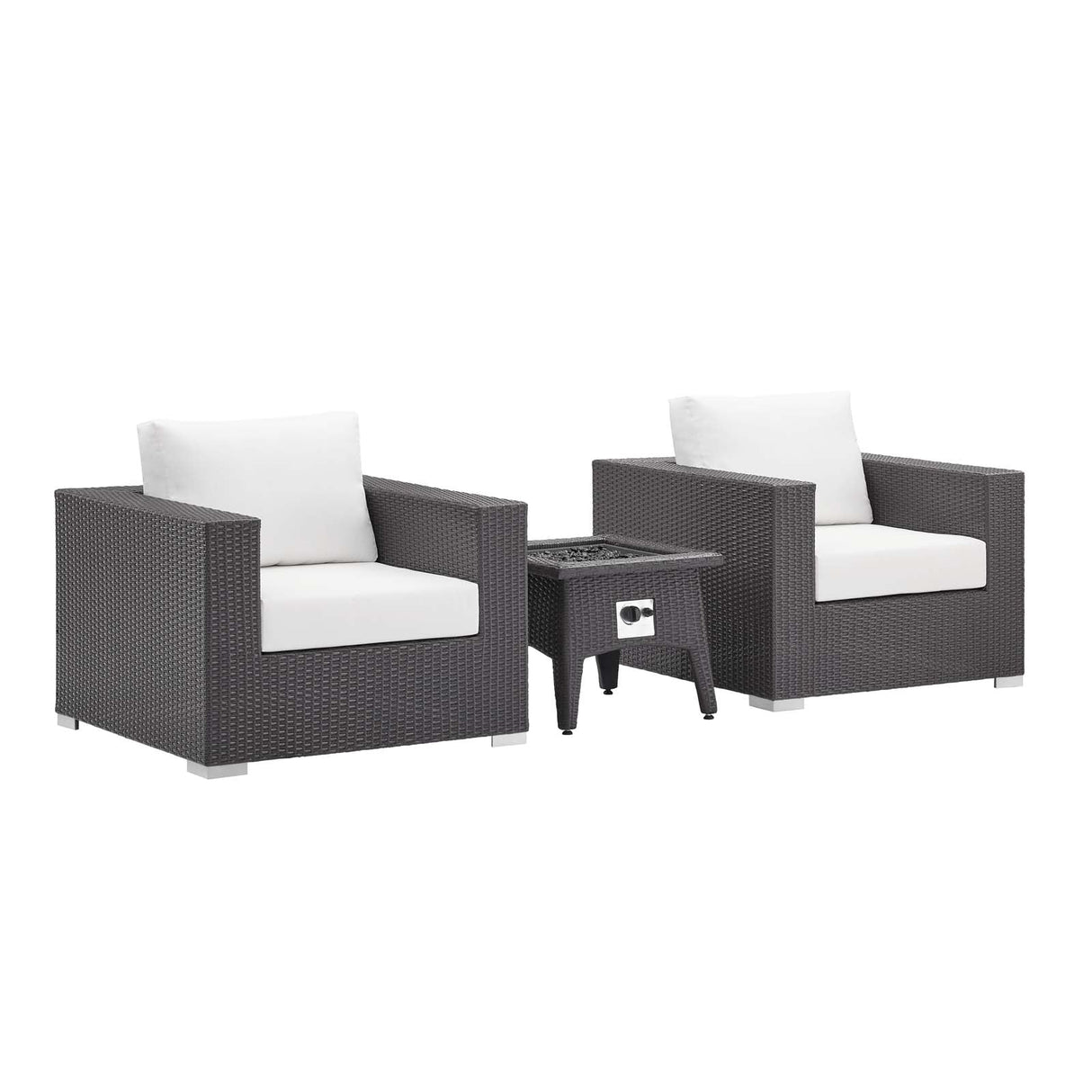 3-Piece Espresso Wicker Outdoor Patio Set with Fire Pit, All-Weather Wicker