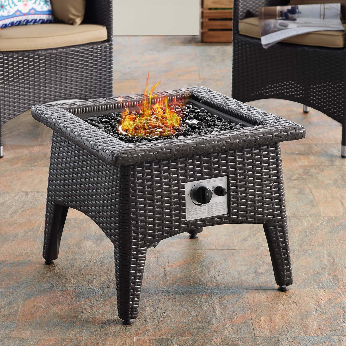 3-Piece Wicker Outdoor Patio Set with Fire Pit for Patio, Deck & Backyard Seating Group