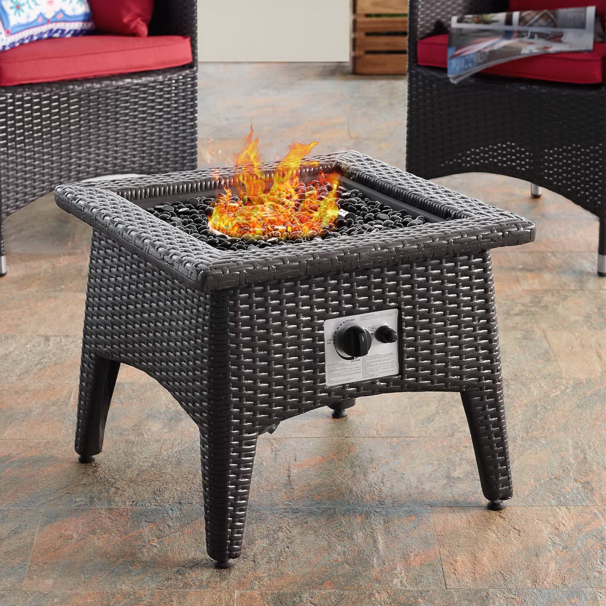 3-Piece Wicker Outdoor Patio Set with Fire Pit for Patio, Deck & Backyard Seating Group