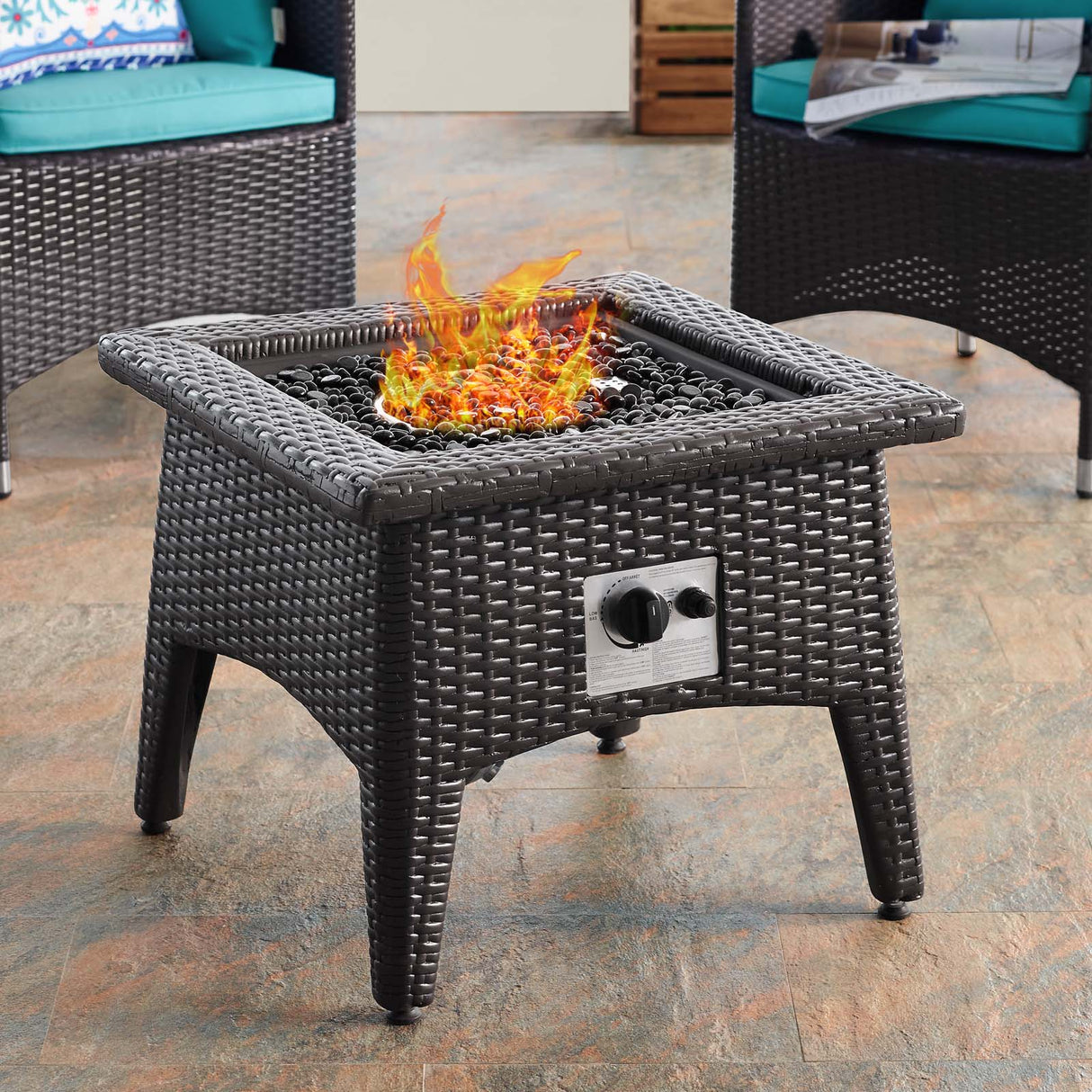 3-Piece Wicker Outdoor Patio Set with Fire Pit for Patio, Deck & Backyard Seating Group