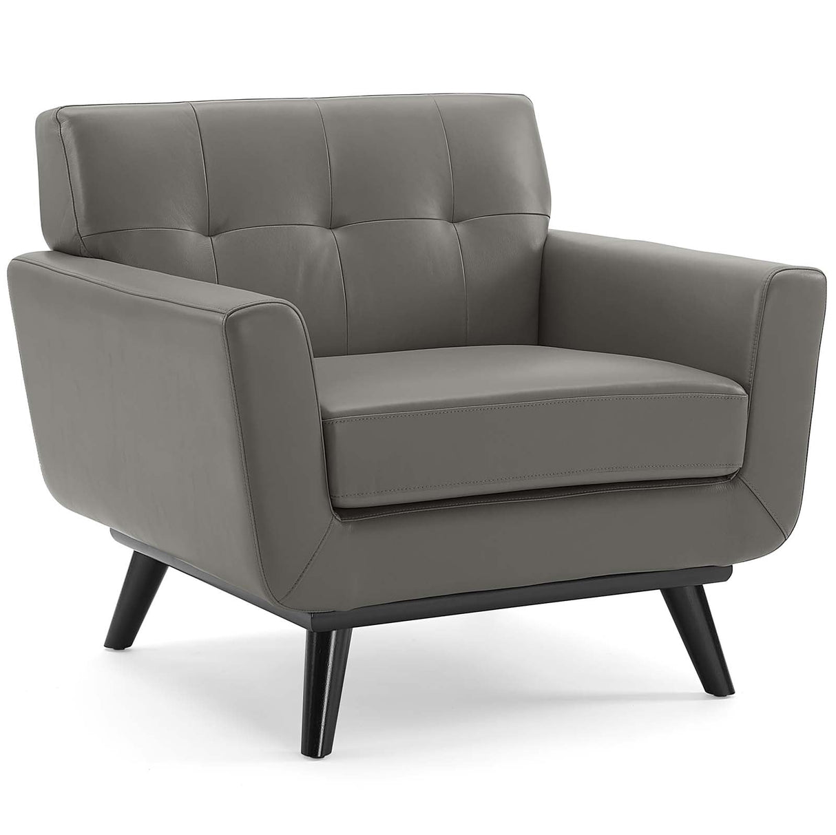 40 Inch Mid-Century Modern Top-Grain Leather Accent Armchair with Splayed Wood Legs