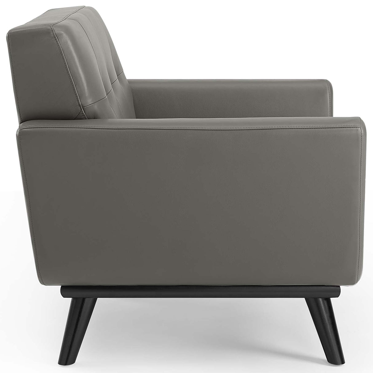40 Inch Mid-Century Modern Top-Grain Leather Accent Armchair with Splayed Wood Legs