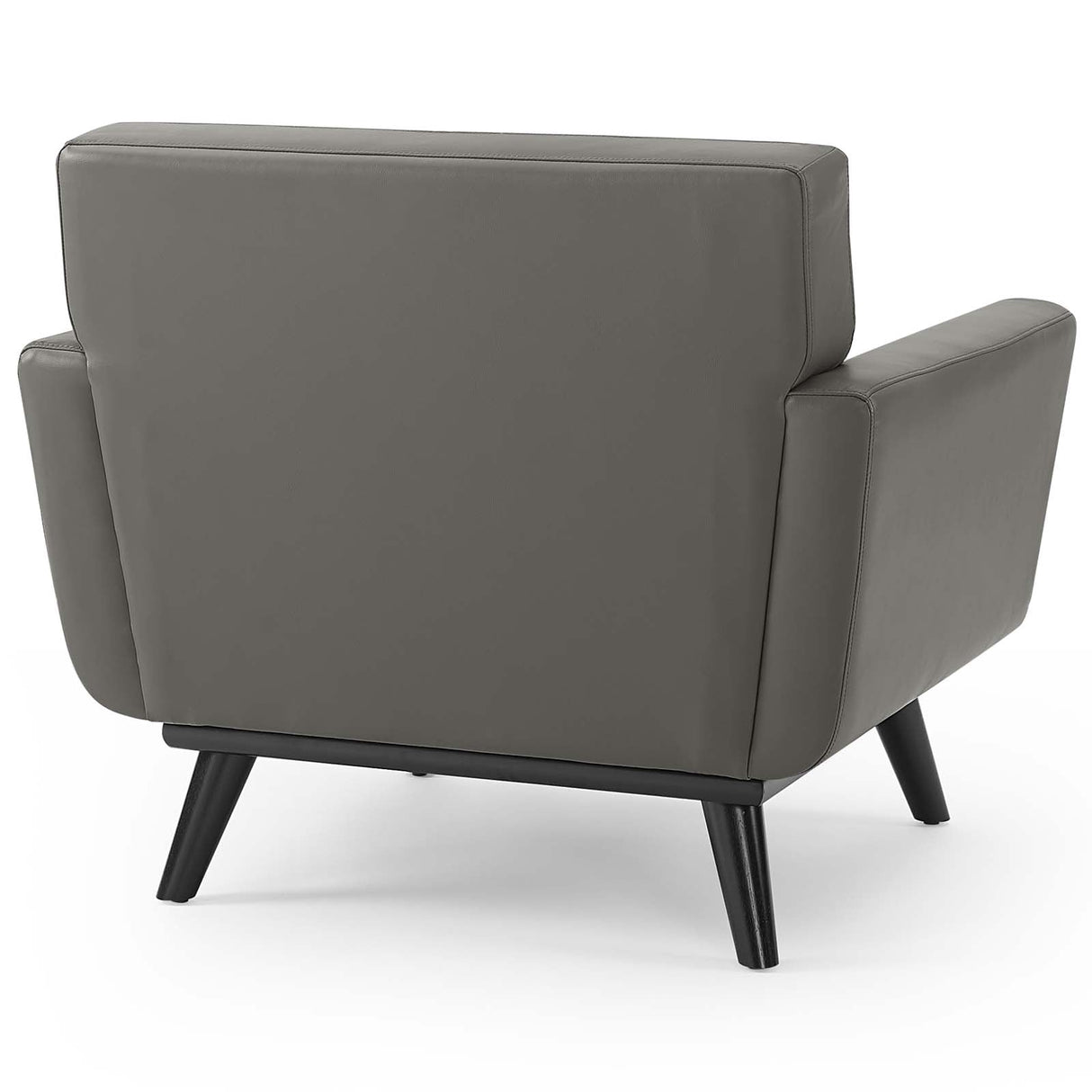 40 Inch Mid-Century Modern Top-Grain Leather Accent Armchair with Splayed Wood Legs