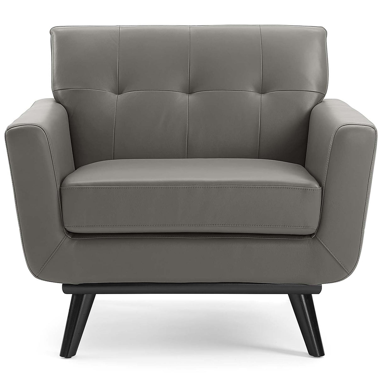 40 Inch Mid-Century Modern Top-Grain Leather Accent Armchair with Splayed Wood Legs