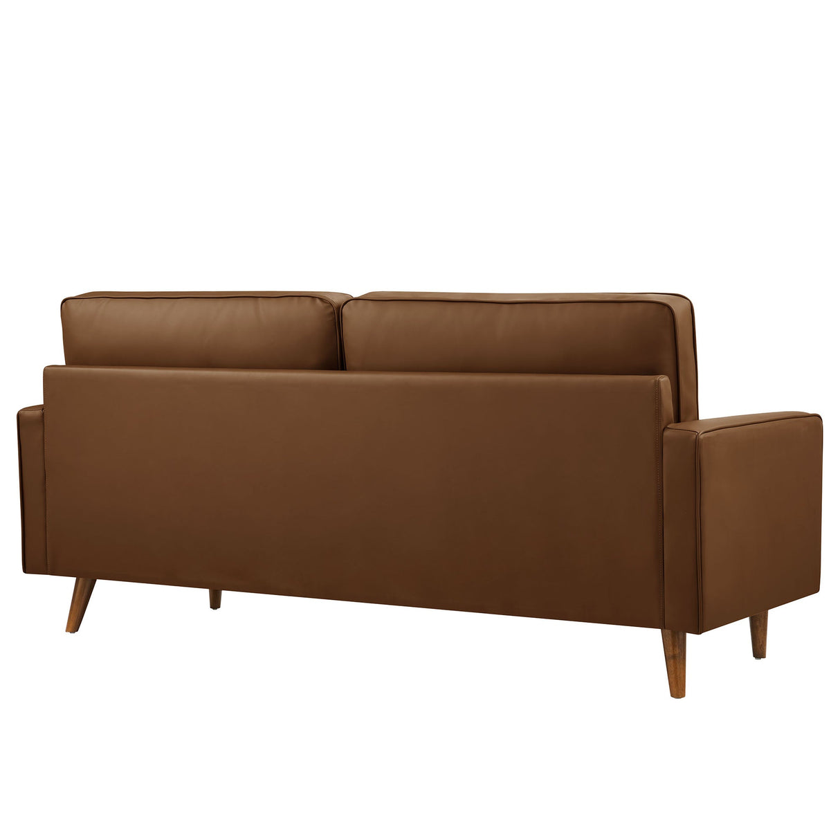 Biscuit Tufted Vegan Leather Sofa with Bolster Pillows in Brown