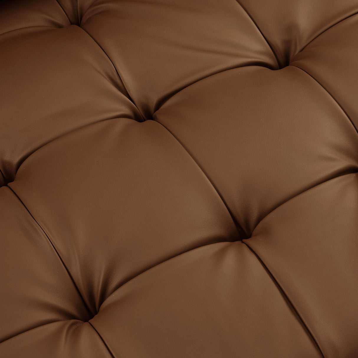 Biscuit Tufted Vegan Leather Sofa with Bolster Pillows in Brown
