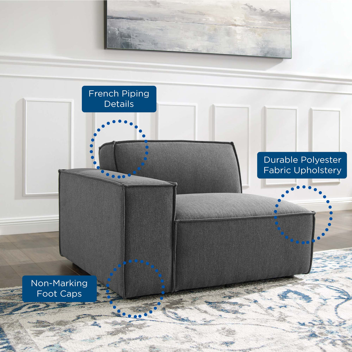 Minimalist Upholstered Fabric Left-Arm Sectional Chair – 42 Inch