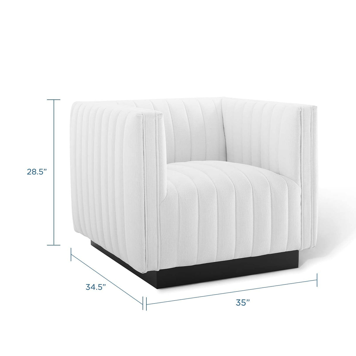 35 Inch Channel Tufted Upholstered Fabric Armchair in White