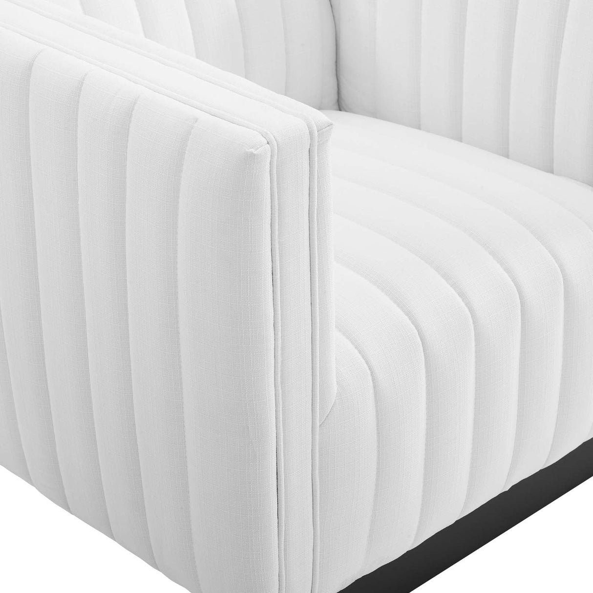 35 Inch Channel Tufted Upholstered Fabric Armchair in White