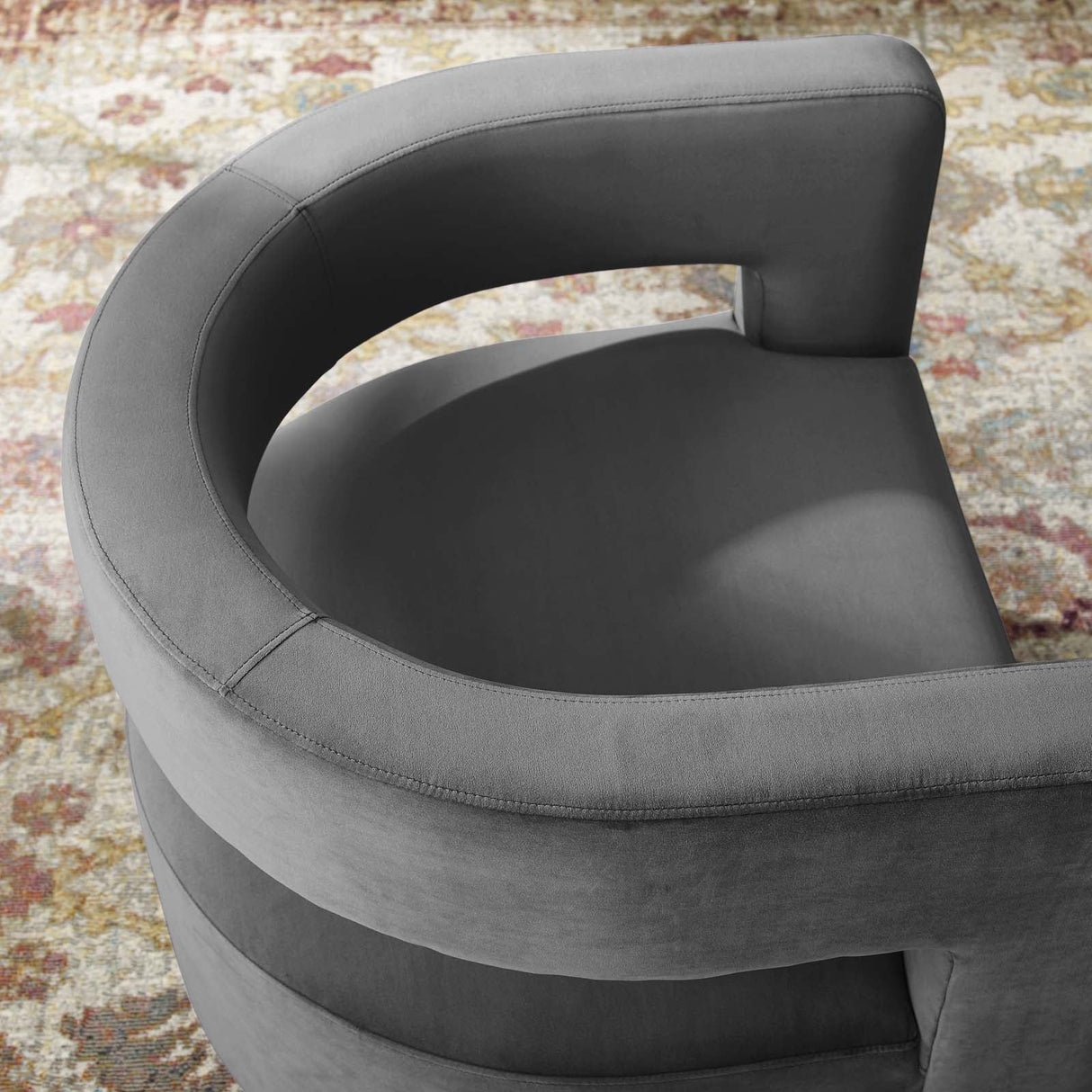29 Inch Performance Velvet Swivel Armchair with Cutaway Back