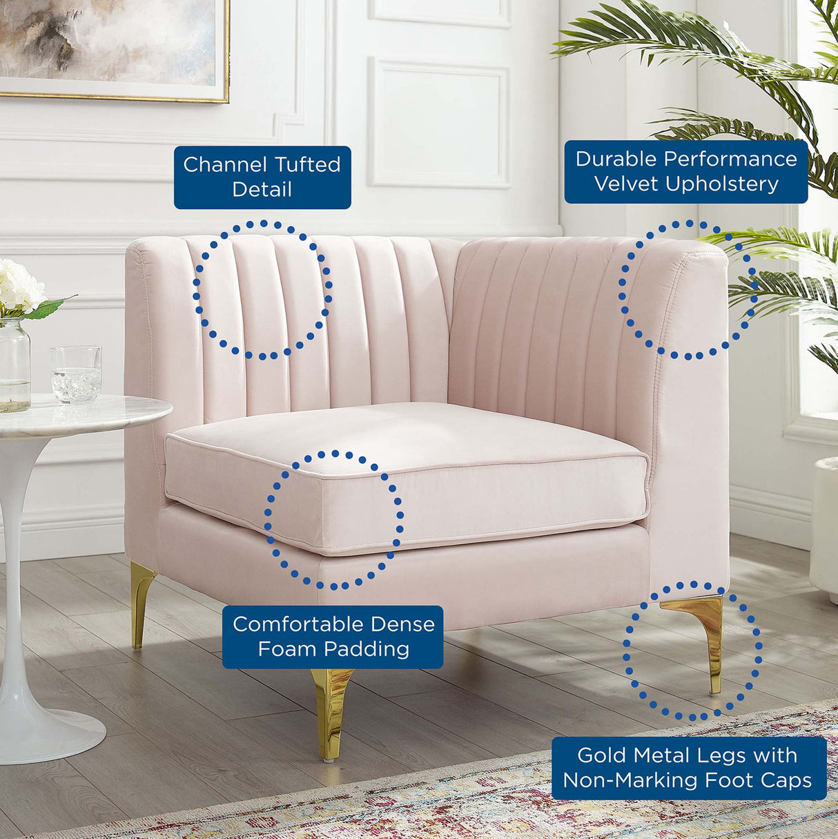 Channel Tufted Performance Velvet Sectional Sofa Corner Chair 32 Inch