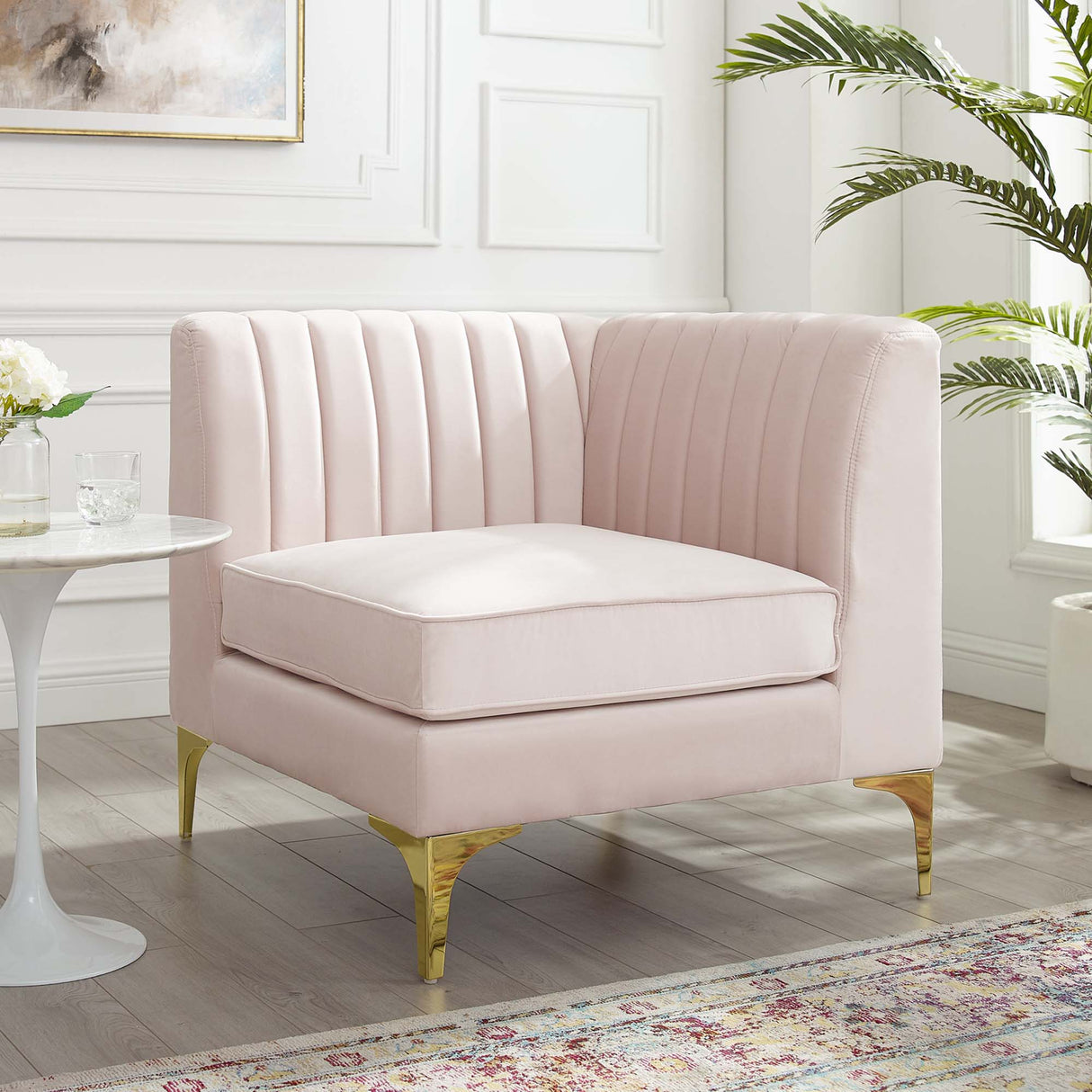 Channel Tufted Performance Velvet Sectional Sofa Corner Chair 32 Inch