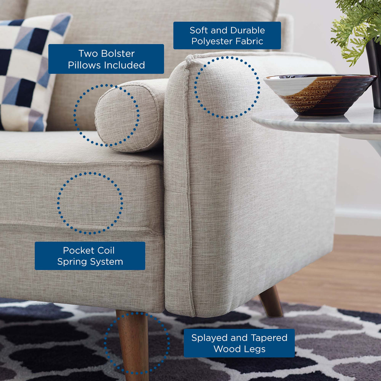 2 Piece 105" Upholstered Fabric Sofa and Loveseat Set