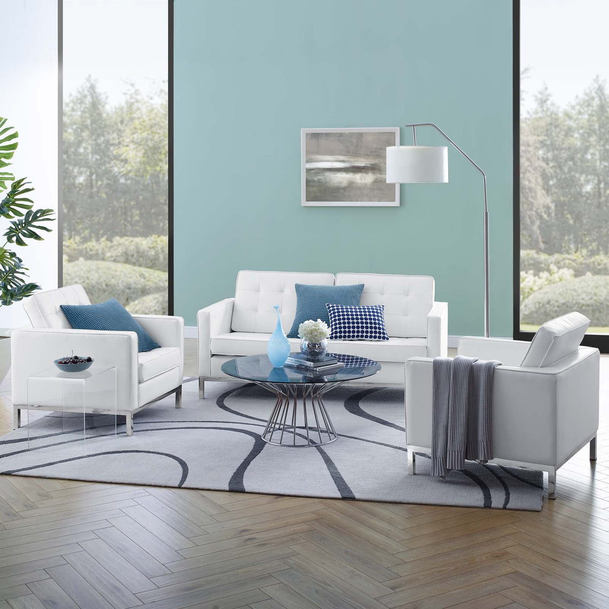 3 Piece 95" Tufted Upholstered Faux Leather Set