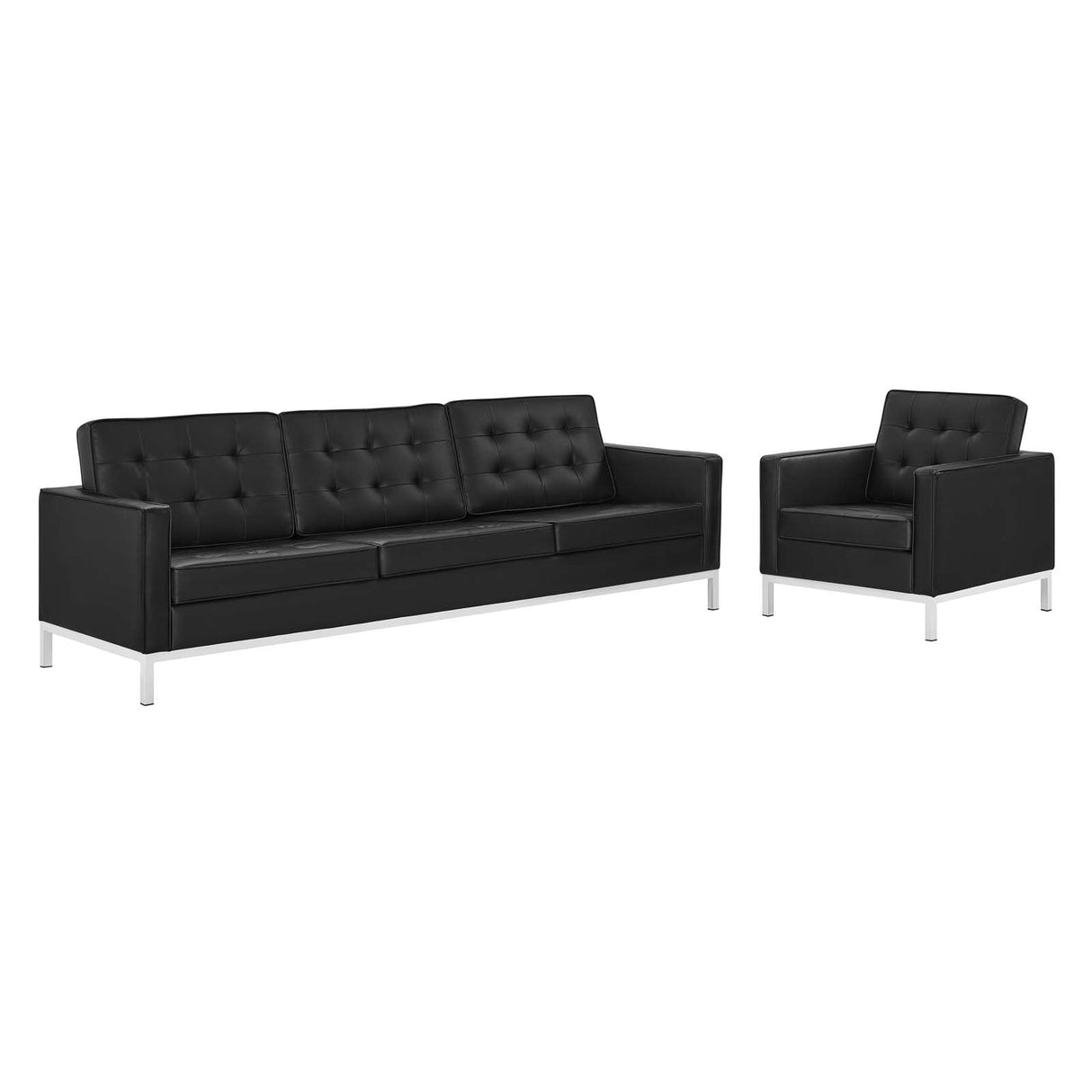 2 Piece 123" Tufted Upholstered Faux Leather Sofa and Armchair Set