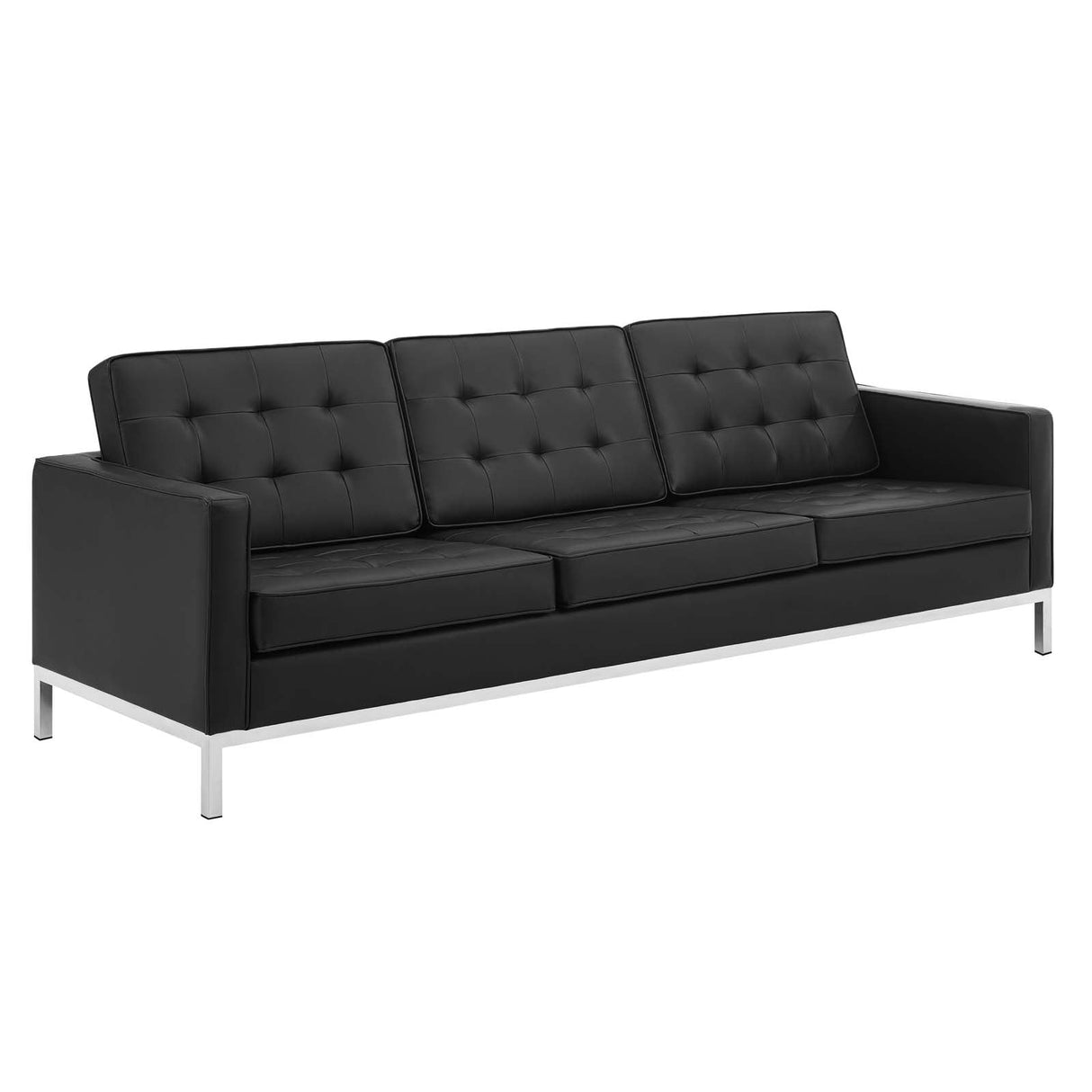 2 Piece 123" Tufted Upholstered Faux Leather Sofa and Armchair Set