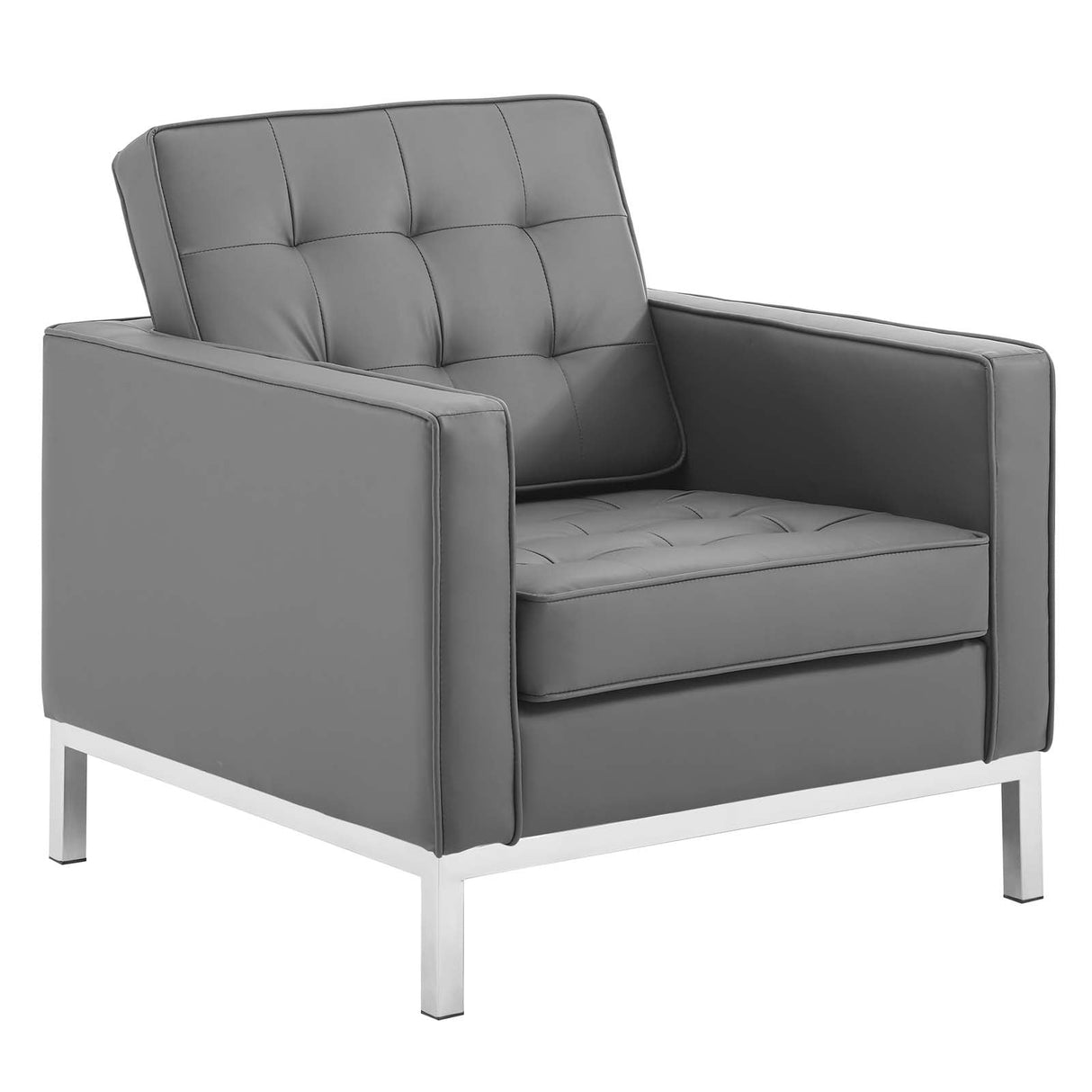 2 Piece 123" Tufted Upholstered Faux Leather Sofa and Armchair Set