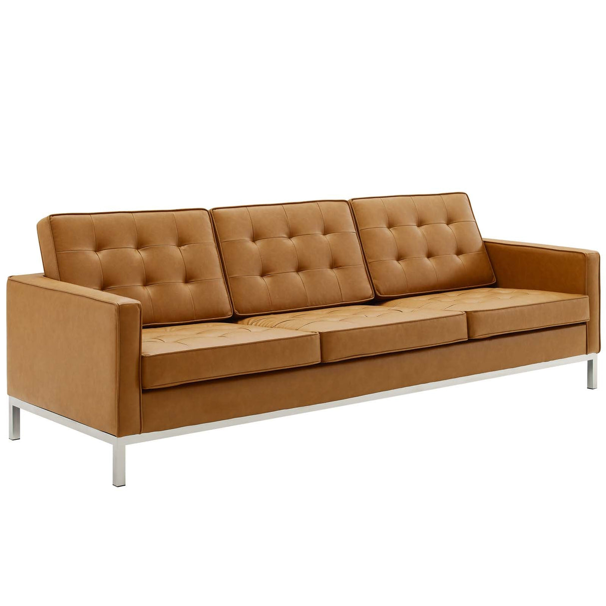 2 Piece 123" Tufted Upholstered Faux Leather Sofa and Armchair Set