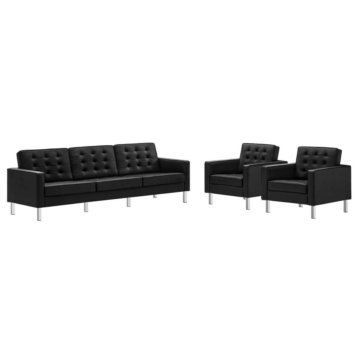 3 Piece 123" Tufted Vegan Leather Furniture Set
