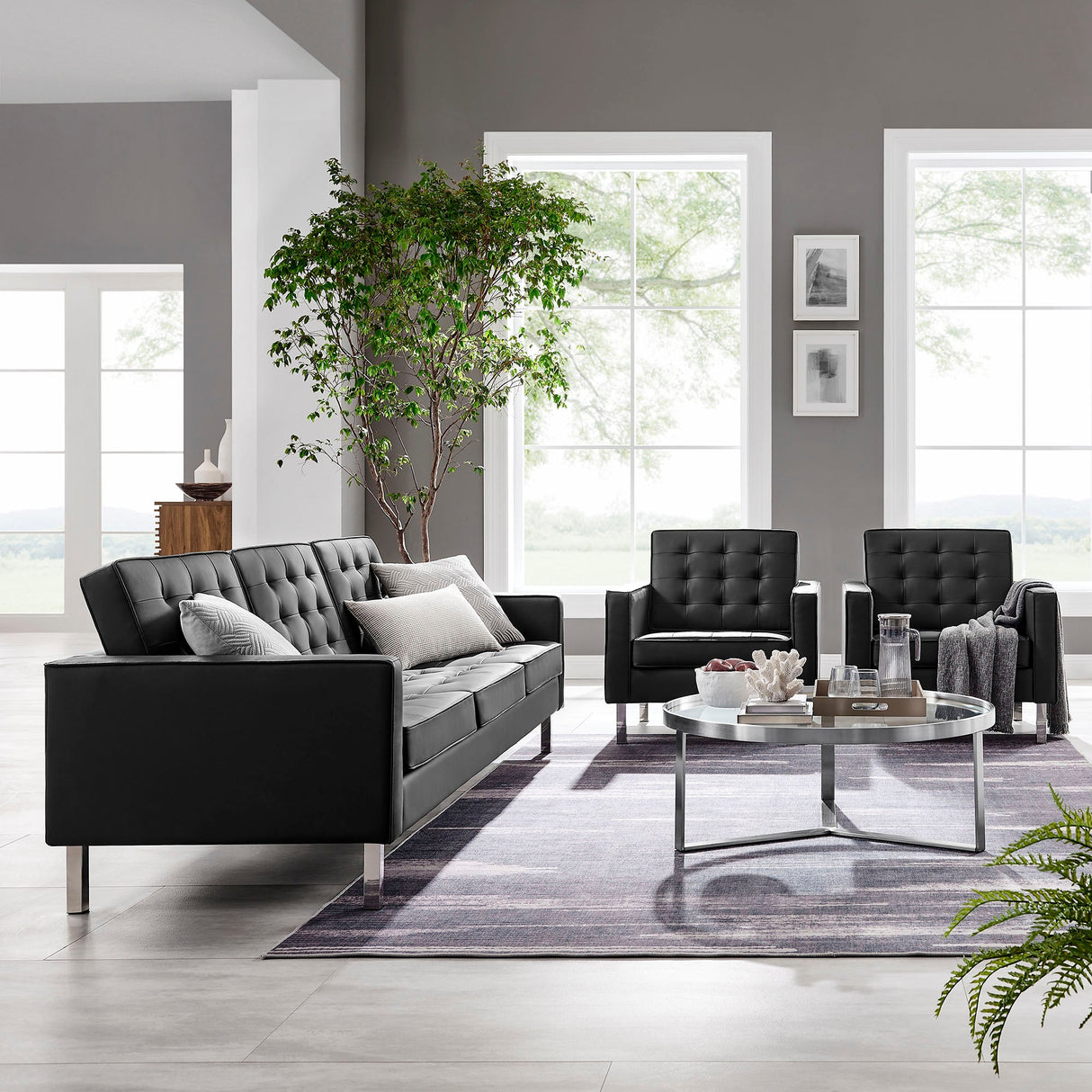 3 Piece 123" Tufted Vegan Leather Furniture Set