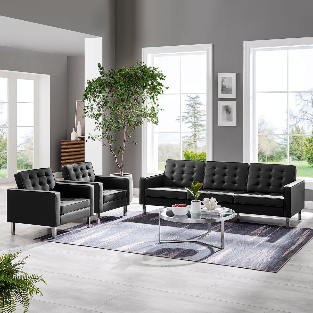 3 Piece 123" Tufted Vegan Leather Furniture Set