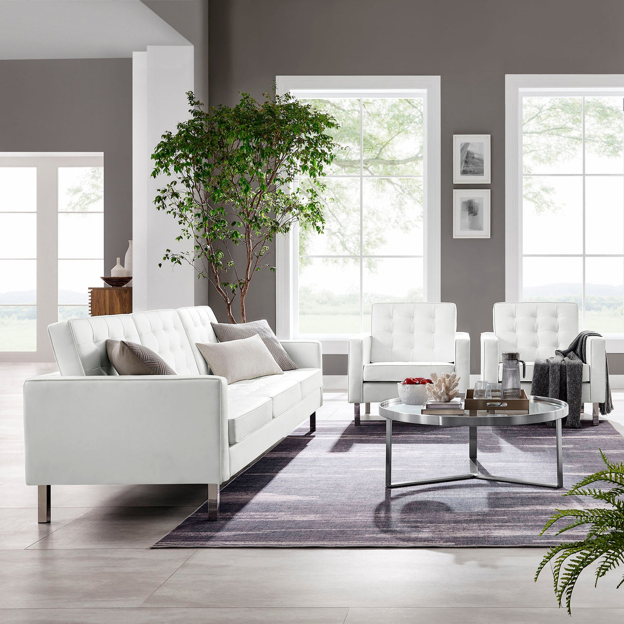 3 Piece 123" Tufted Vegan Leather Furniture Set