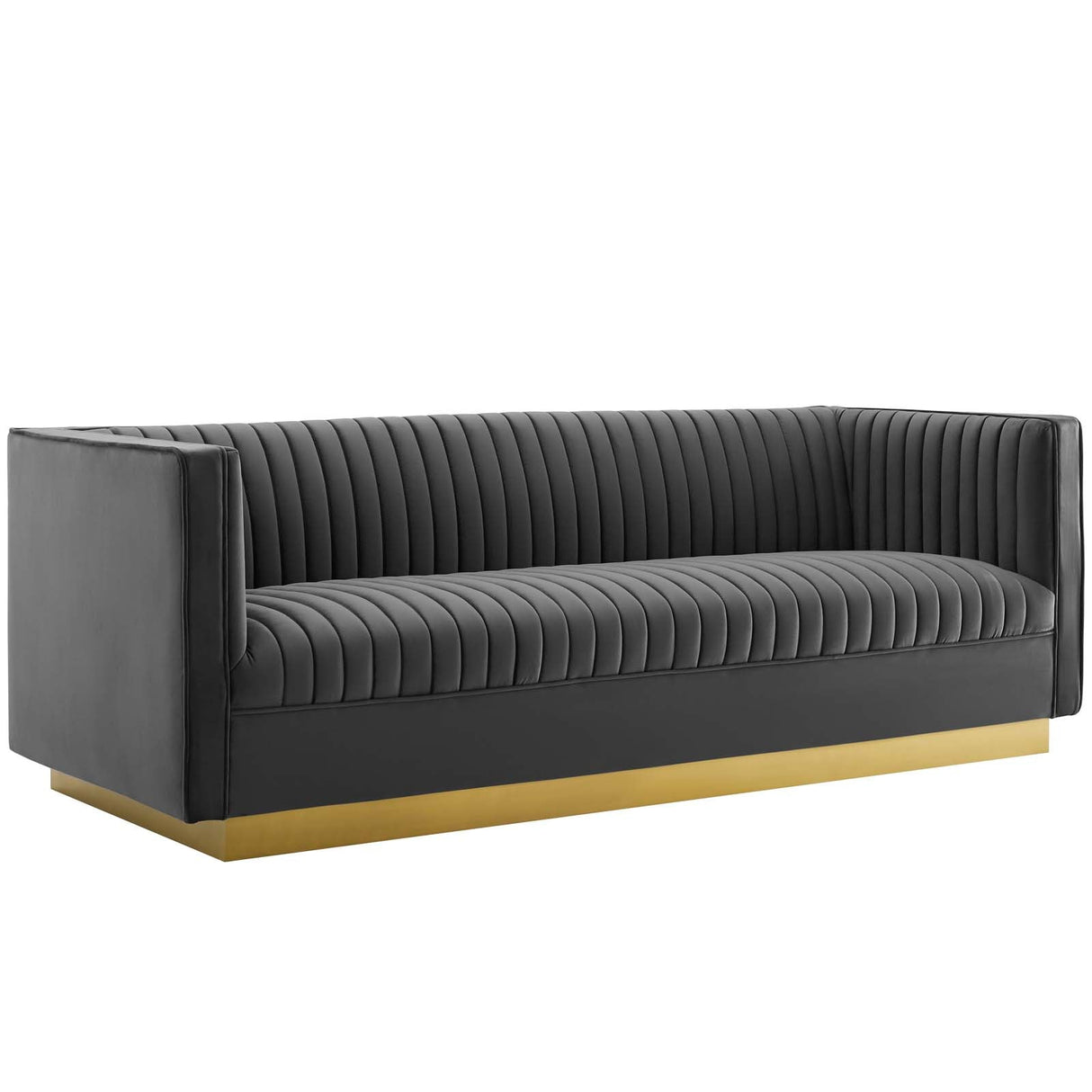 3 Piece 151" Vertical Channel Tufted Upholstered Performance Velvet in Gray