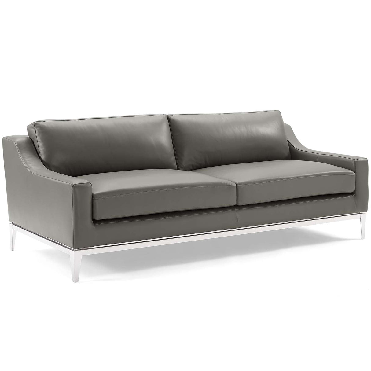 2 Piece 123" Stainless Steel Base Leather Sofa and Loveseat Set