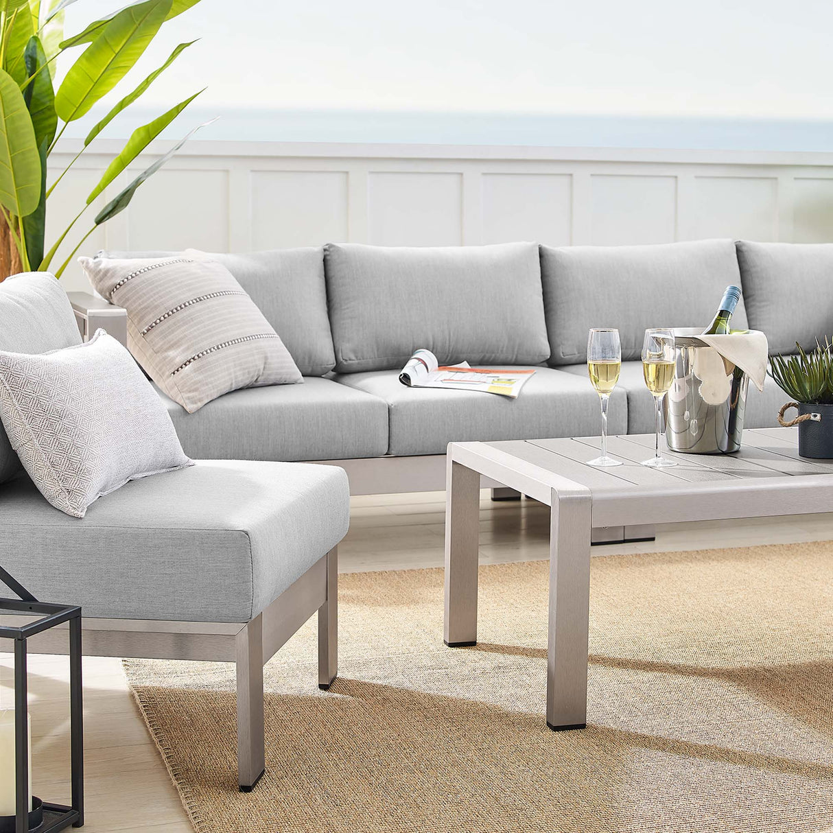 5-Piece Aluminum Outdoor Sectional Sofa Set with Sunbrella Fabric, Weather-Resistant