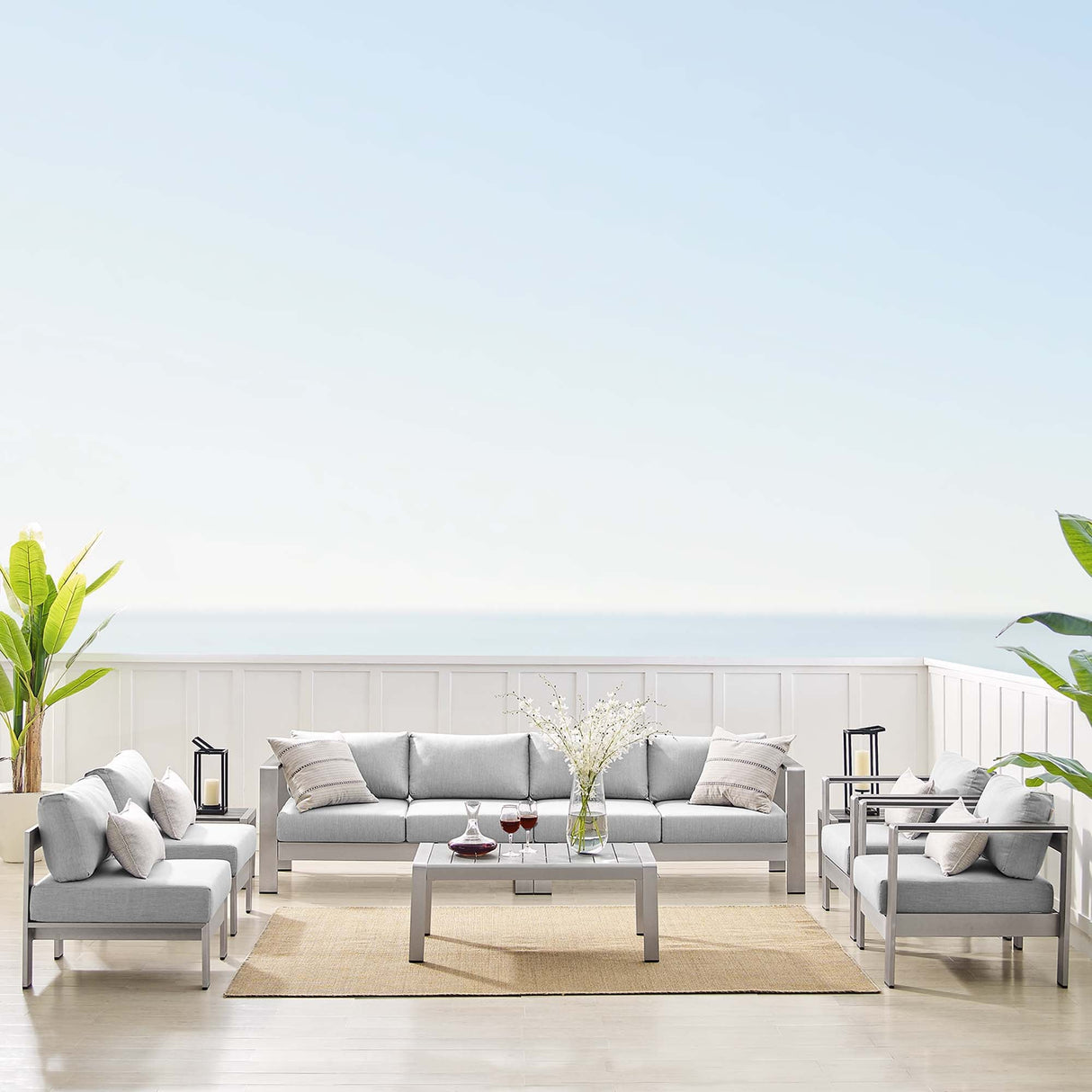 9-Piece Aluminum Outdoor Sectional Modular Sofa Set with Sunbrella Fabric