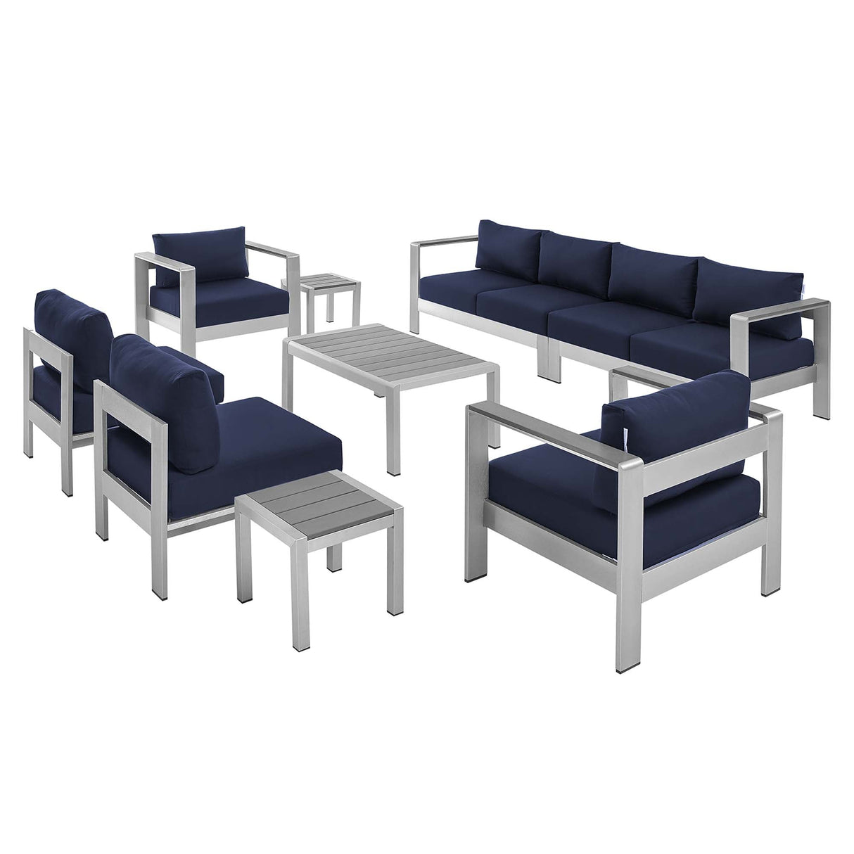 9-Piece Aluminum Outdoor Sectional Modular Sofa Set with Sunbrella Fabric