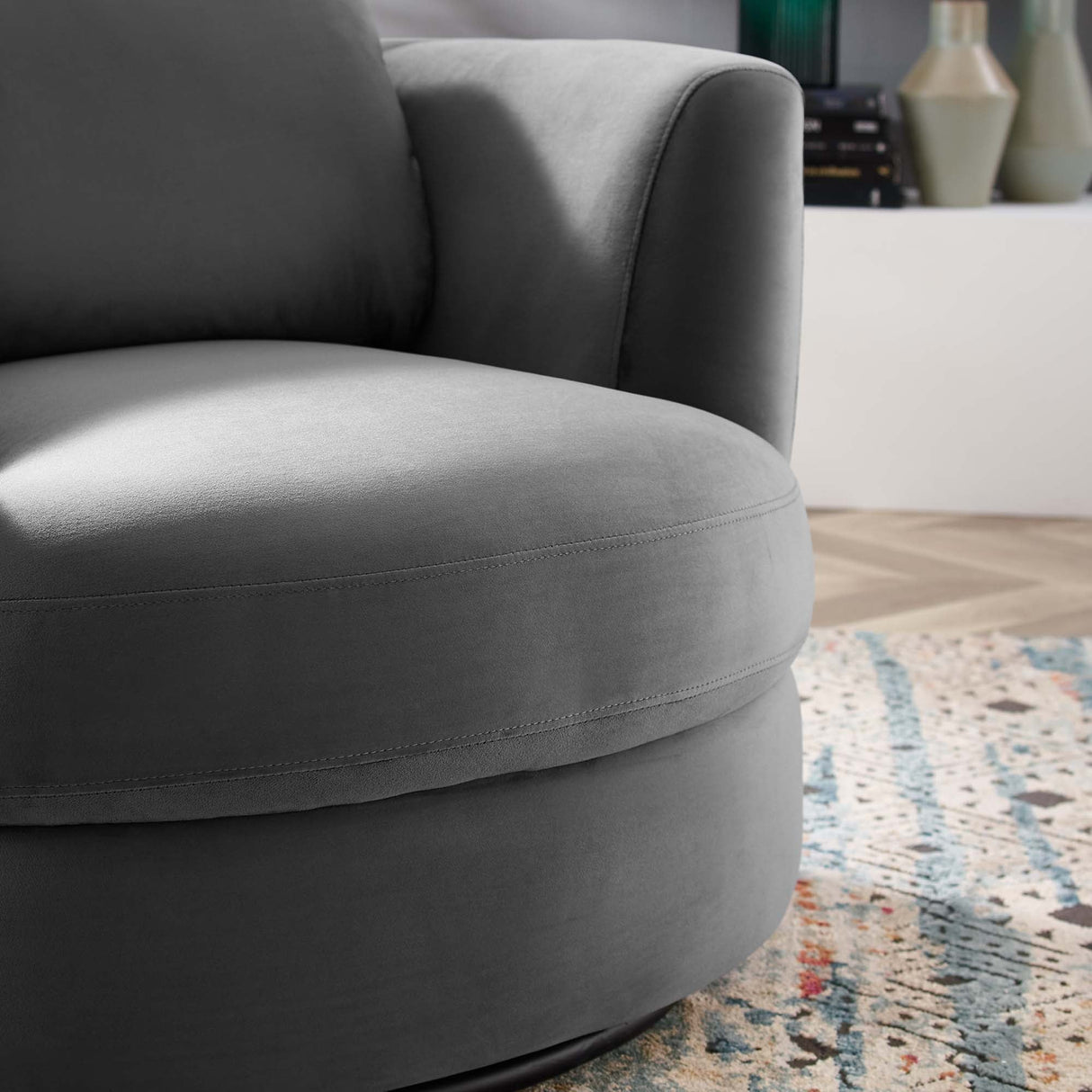 36 Inch Performance Velvet Swivel Barrel Armchair