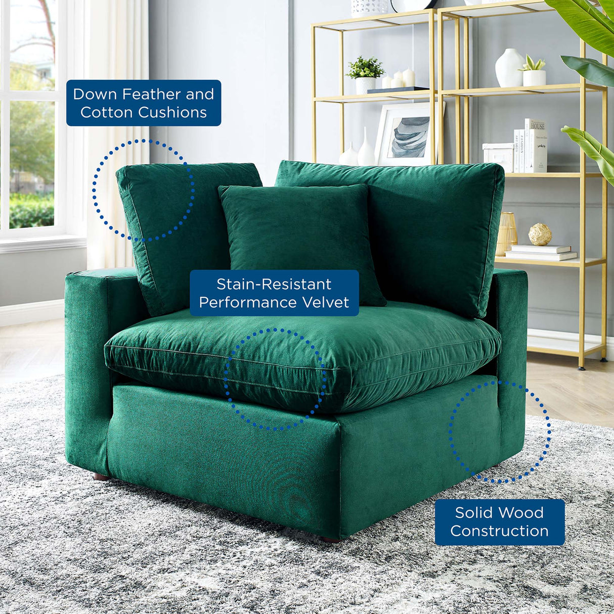 Down Filled Overstuffed Performance Velvet Corner Chair - 40 Inch