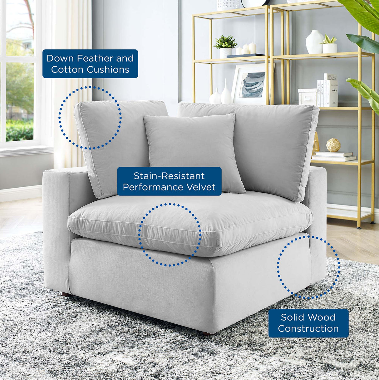 Down Filled Overstuffed Performance Velvet Corner Chair - 40 Inch