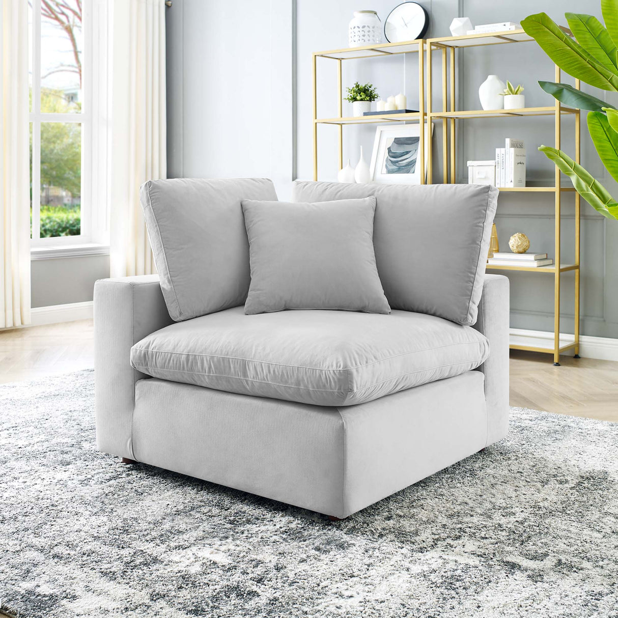 Down Filled Overstuffed Performance Velvet Corner Chair - 40 Inch