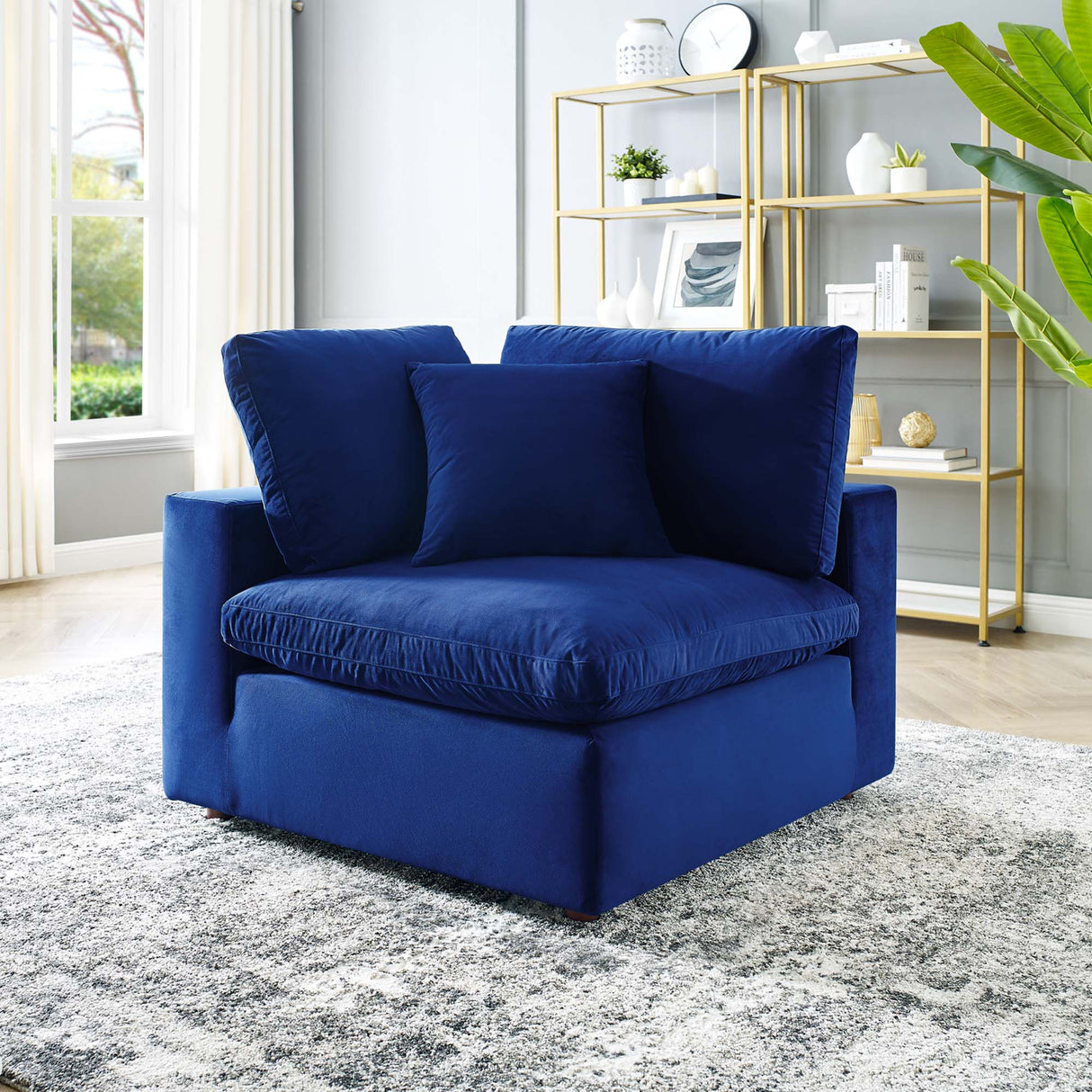 Down Filled Overstuffed Performance Velvet Corner Chair - 40 Inch