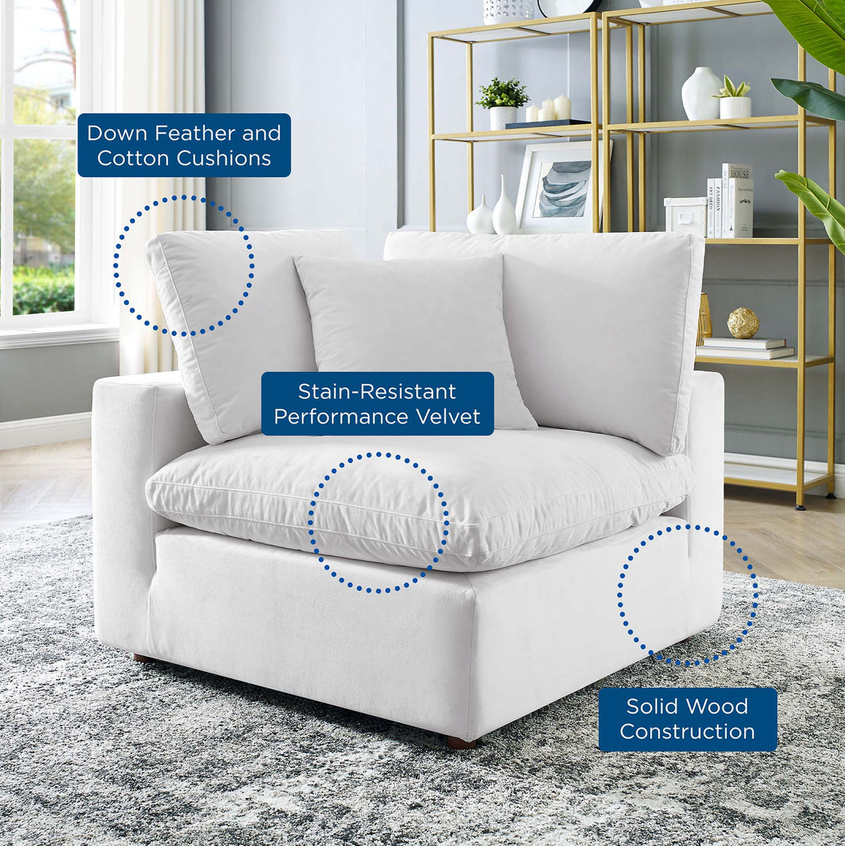 Down Filled Overstuffed Performance Velvet Corner Chair - 40 Inch
