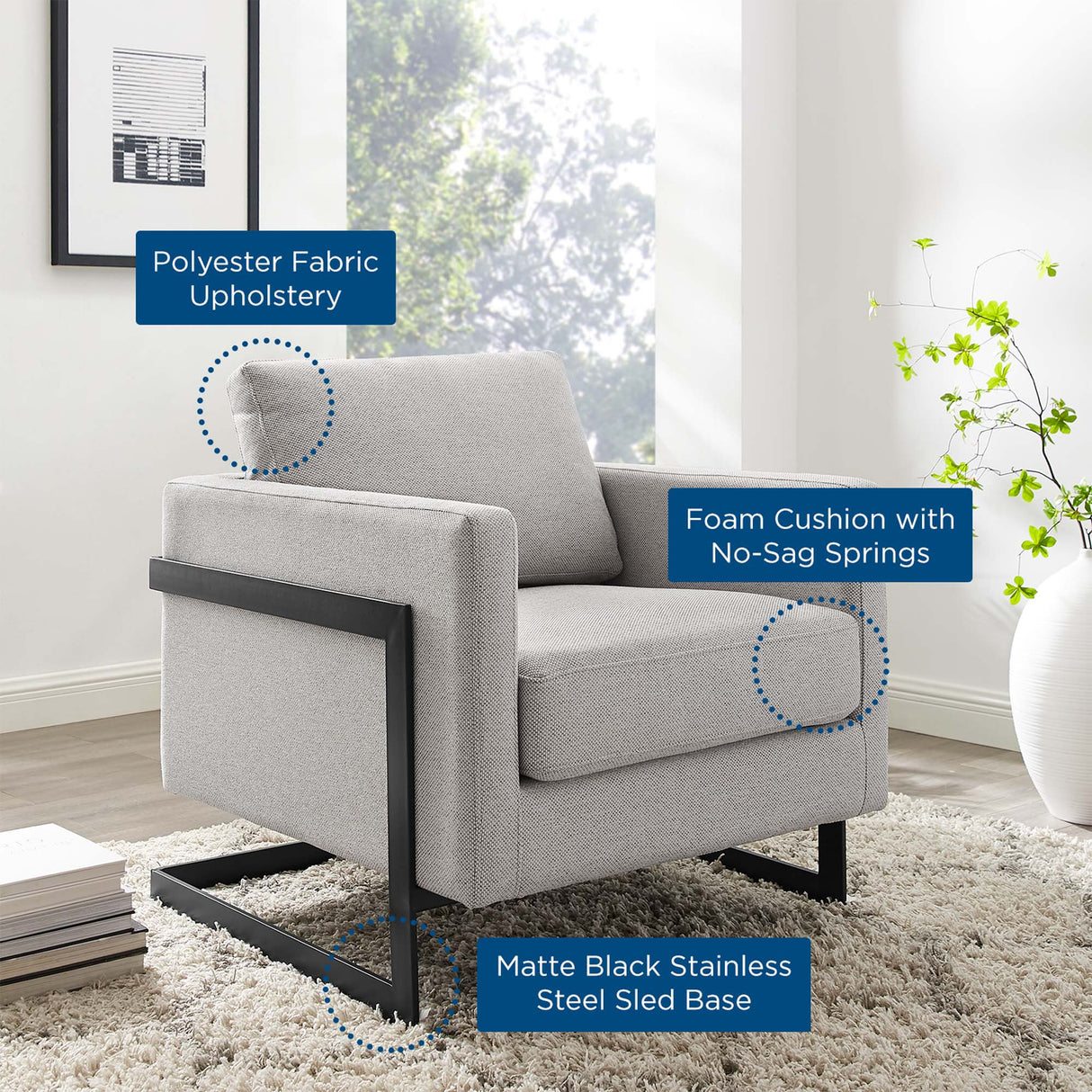 34 Inch Fabric Upholstered Sled Base Accent Chair