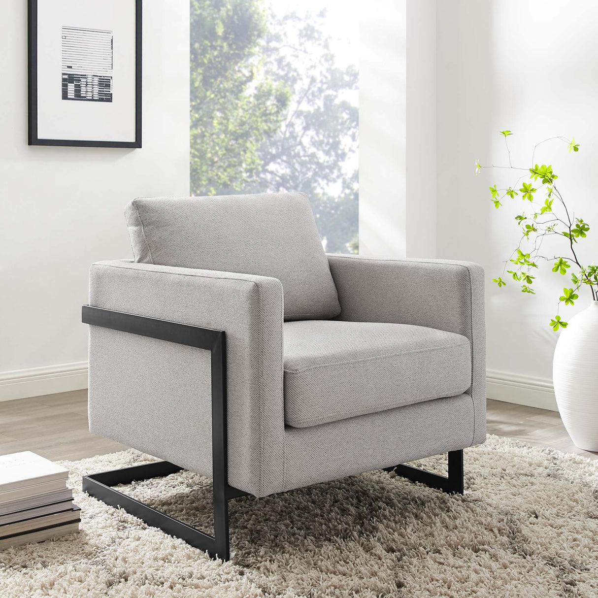 34 Inch Fabric Upholstered Sled Base Accent Chair