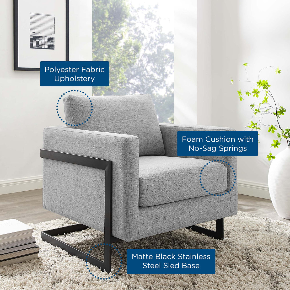 34 Inch Fabric Upholstered Sled Base Accent Chair
