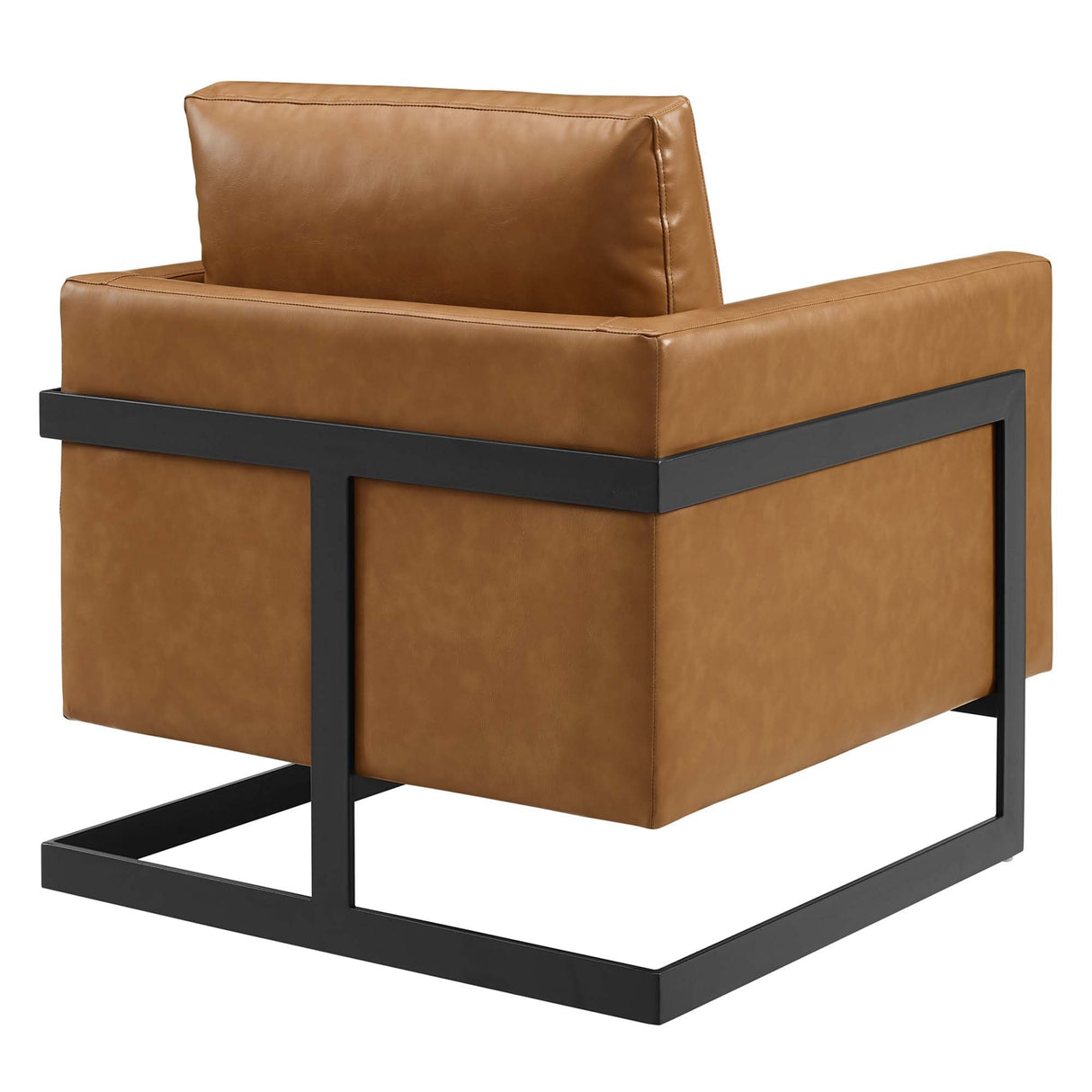 32 Inch Vegan Leather Sled Base Accent Chair in Black Tan