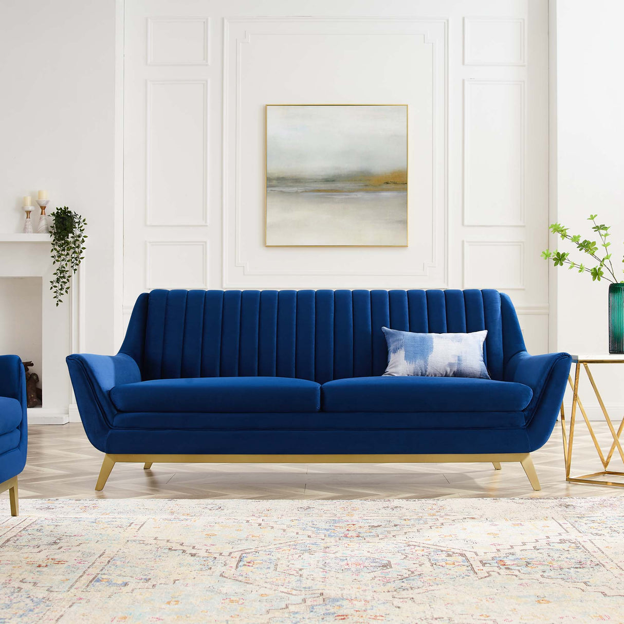 Vintage Modern Channel Tufted Performance Velvet Sofa