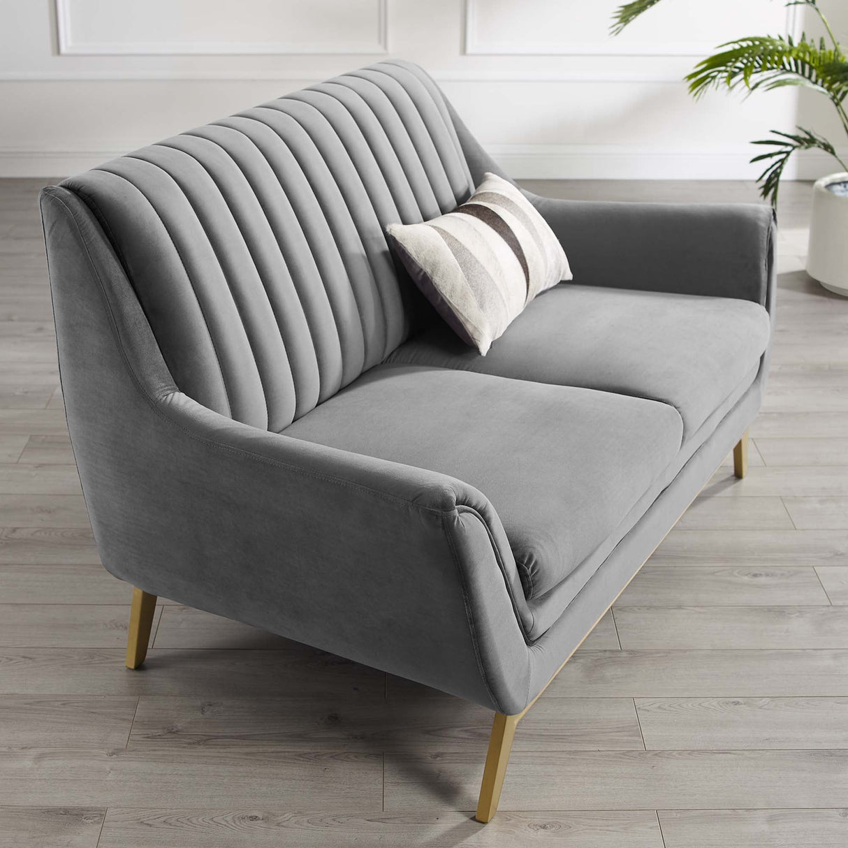 60 Inch Winsome Channel Tufted Performance Velvet Loveseat in Gray