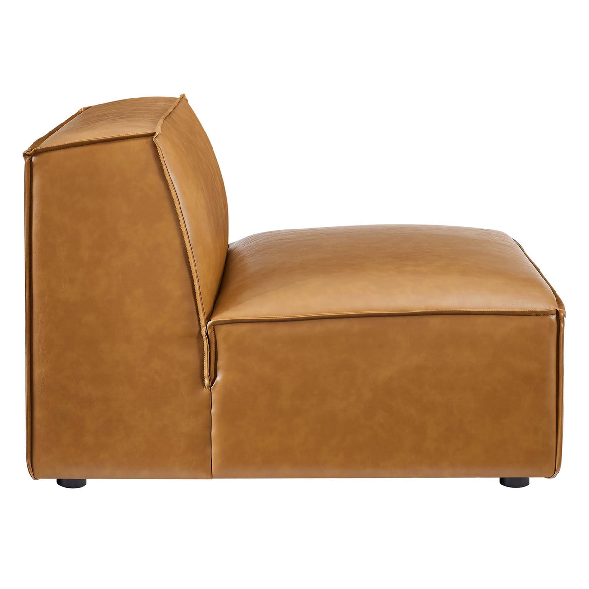 Vegan Leather Sectional Sofa Armless Chair in Tan - 35 Inch