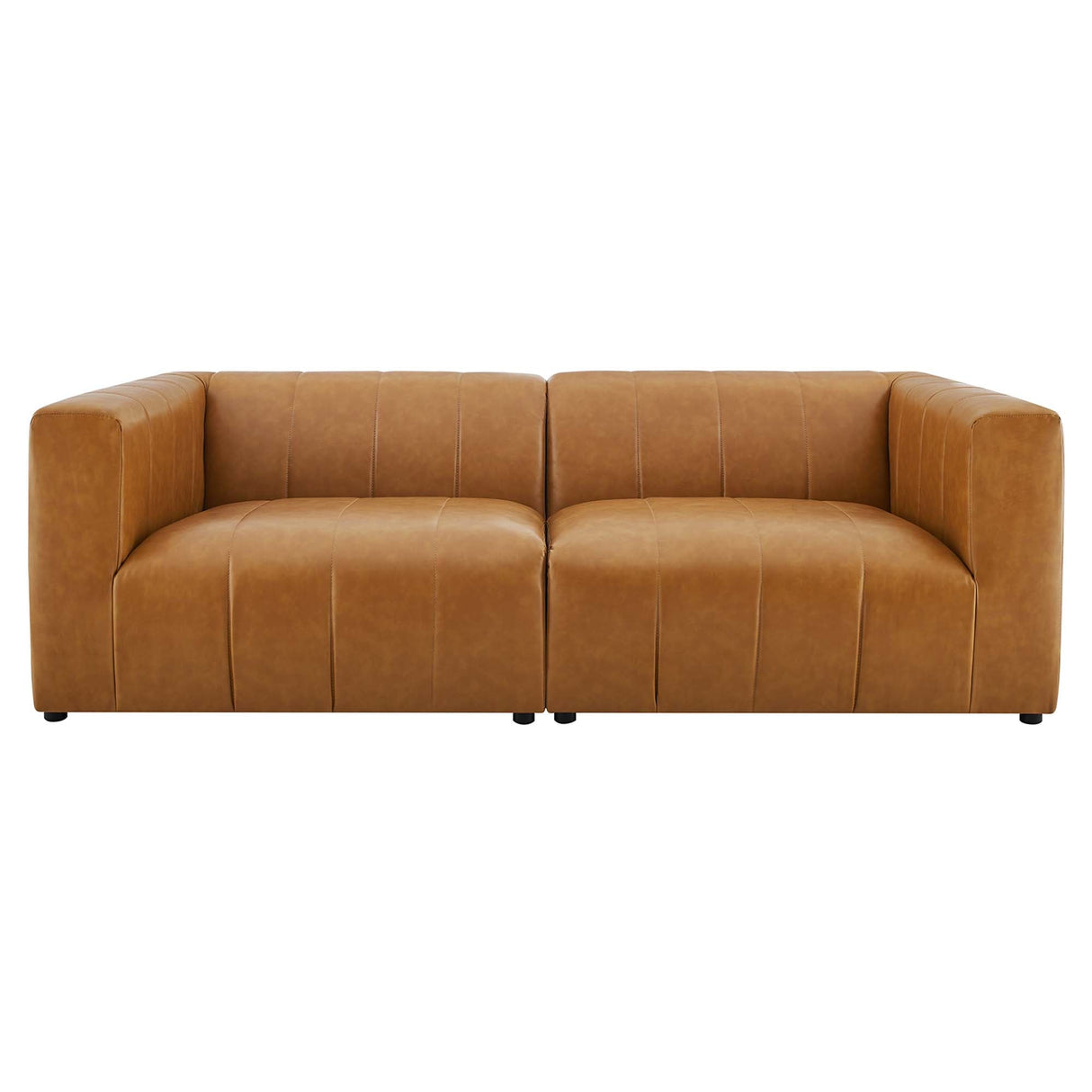 2-Piece Vegan Leather Channel Tufted Loveseat 87 Inch in Tan