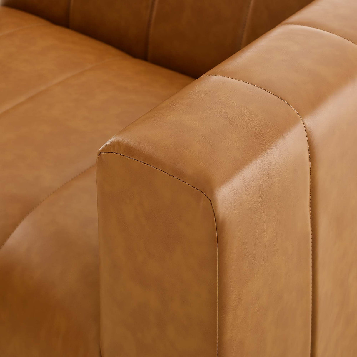 2-Piece Vegan Leather Channel Tufted Loveseat 87 Inch in Tan