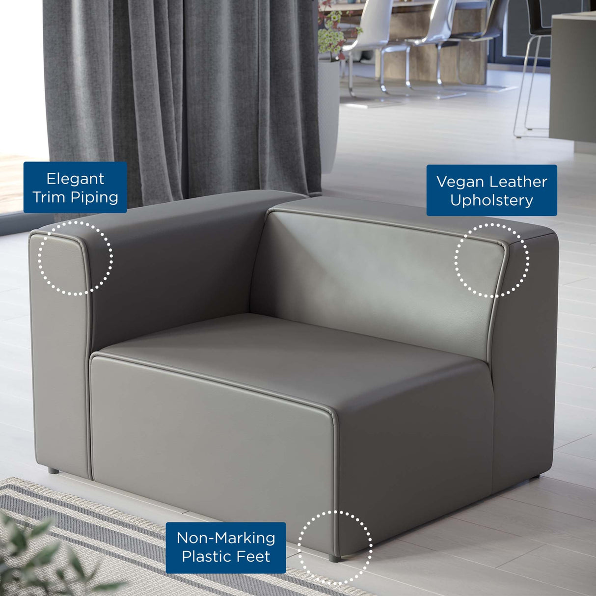 Vegan Leather Left-Arm Sectional Sofa Chair 44 Inch