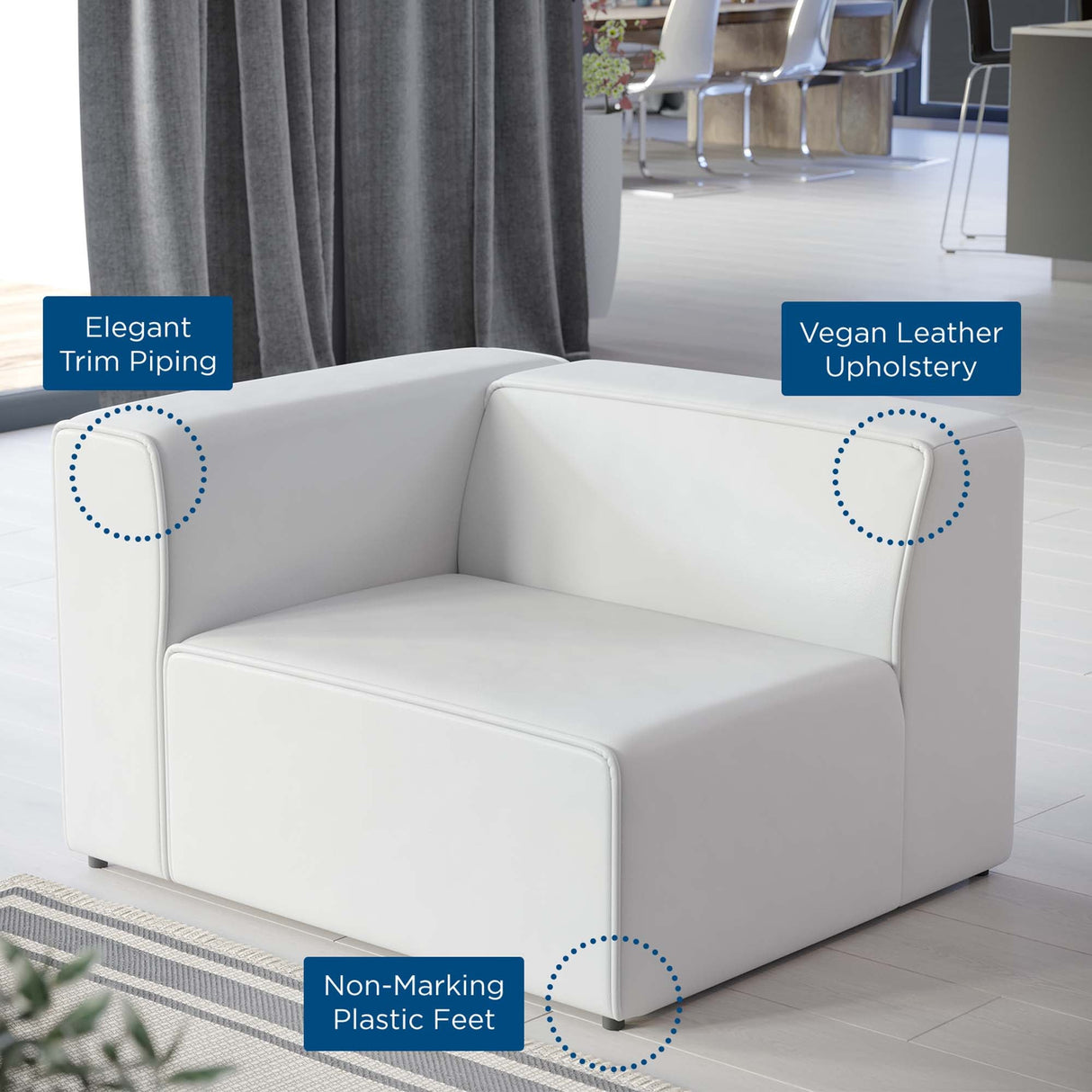 Vegan Leather Left-Arm Sectional Sofa Chair 44 Inch