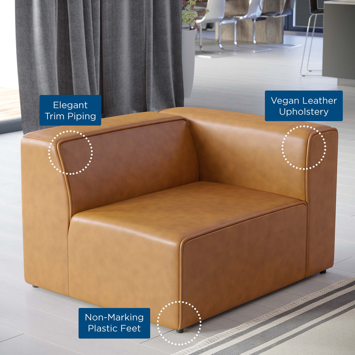 Vegan Leather Right-Arm Sectional Sofa Chair 44 Inch